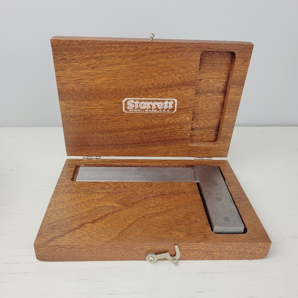 Starrett No. 55 Beveled Edge 4 1/2" Square Tool With Wooden Box Machinist